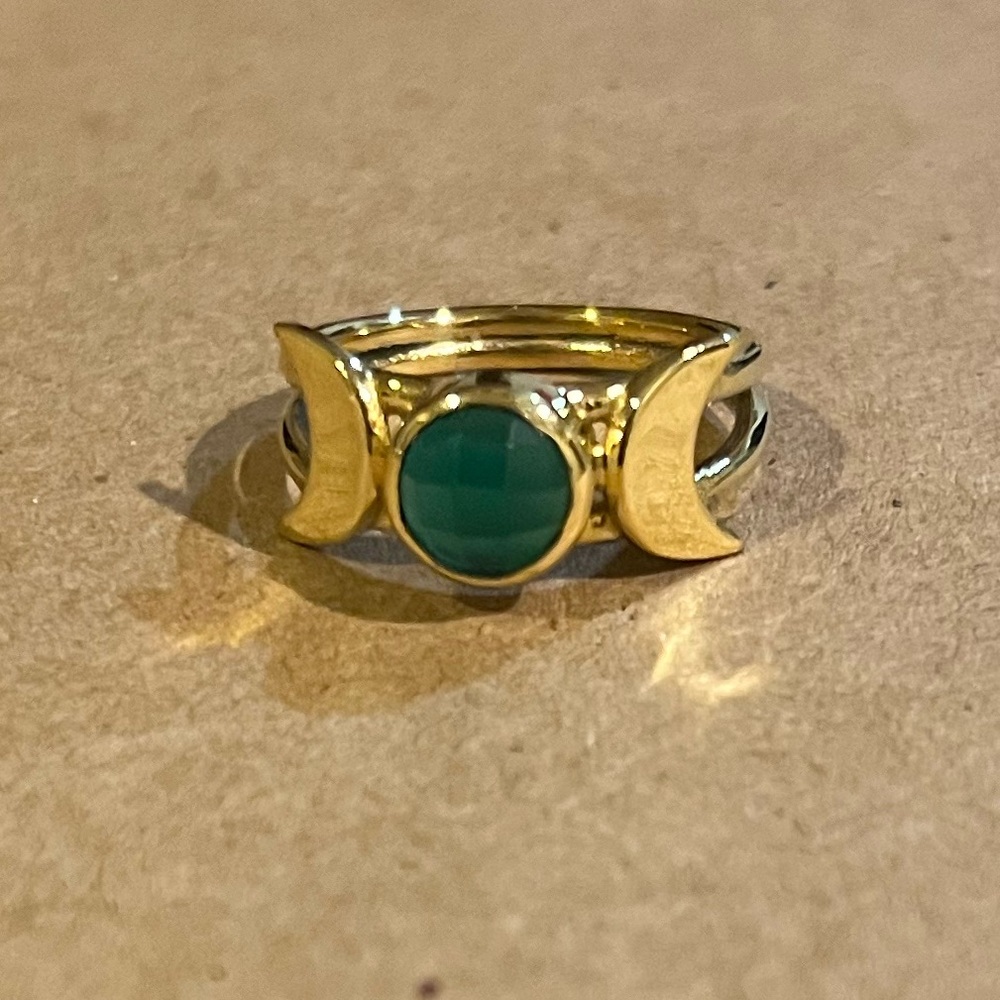 Gold Plated With Green Stone and Moons